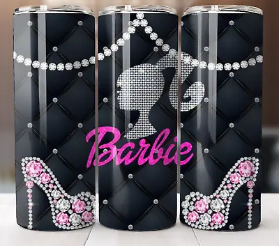 Barbie Black Diva Faux Stones Tumbler 20oz Travel Mug Stainless Steel Cup Straw • $19.95