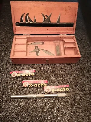 Vintage X-ACTO  KNIFE & RAZOR SET WOOD Box Work Hobby CRAFT • $20