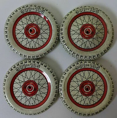 Set Of 4 Vintage Tin Lithographed Balloon Dunlop Cord Toy Wheels Tires 901x135 • $28