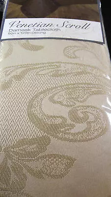 Damask Tablecloth Venetian Scroll  Light Gold  Assorted Sizes 100% Polyester • $15.99