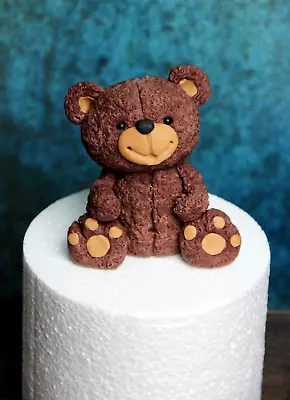 Edible Handmade Furry Teddy Bear Birthday / Baptism / Baby Shower Cake Topper • £18.99