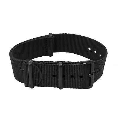 One-Piece Military-Style Nylon Watch Strap In BLACK - Black PVD Buckle & Keepers • £11.95