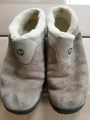 Merrell Encore Ice Womens Stone Brown Suede Sherpa Faux Fur Lined Moc Shoes Sz 8 • $22.99