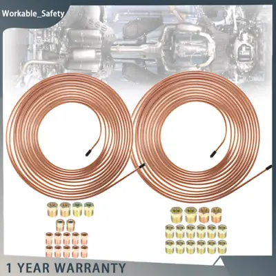 1/4  & 3/16  25 Ft. Iron Plating Copper Brake Line Tubing Kit 32 Fittings • $24.13