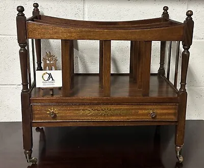 Quality Antique Mahogany Canterbury Magazine Rack With Decorative Brass Inlay • £225