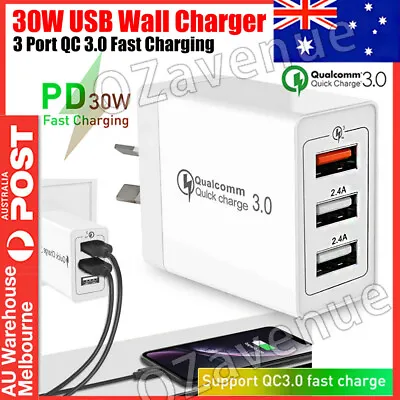 $14.81 • Buy 30W Qualcomm 3Port QC3.0 Fast Charging USB Wall Charger Adapter For IPhone AU