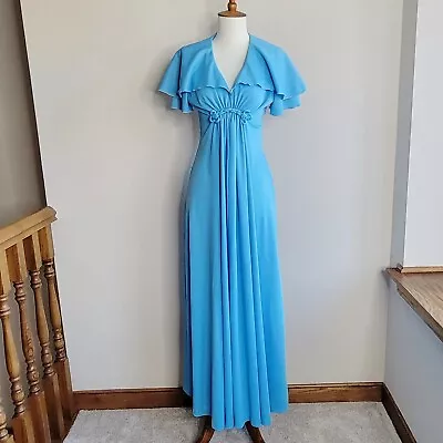 Vintage 1970's Blue Maxi Long Cape Flutter Dress • $75