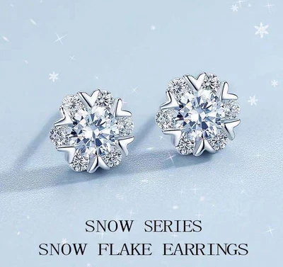 $9.98 • Buy 925 Sterling Silver Snowflake 8mm Cubic Zirconia Stud Earrings Gift Box C7