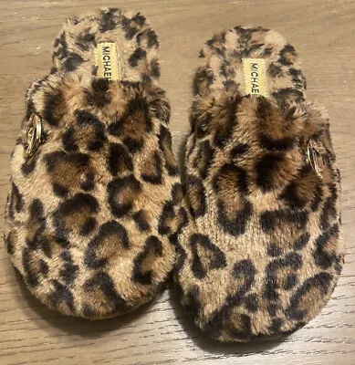 MK Michael Kors Jet Set Faux Fur Leopard Slides Slippers Slip Ons Women’s Size 8 • $16