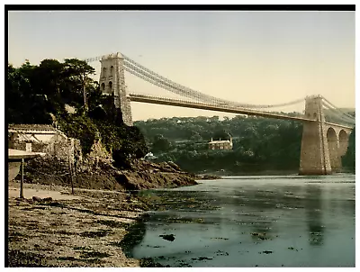 Wales. Bangor. Menai Straits Suspension Bridge.  Vintage Photochrome By  • £112.54