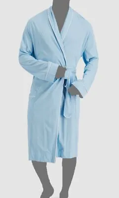 $50 Club Room Men's Blue Cotton Modal Sleepwear Tipped Pajama Robe One Size • $15.98