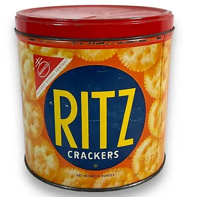 Vintage 1974 Nabisco Ritz Crackers 13 Oz Tin Can With Lid. Retro Farmhouse Decor • $13.39