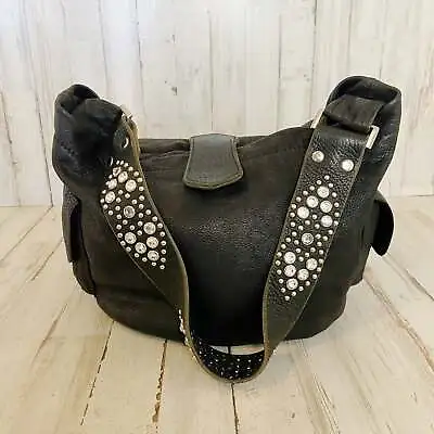 Tylie Malibu | Womens Black Leather Studded Hobo Bag • $89
