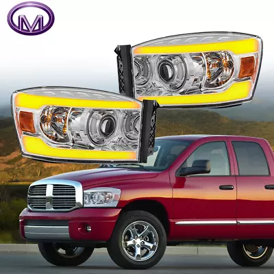 Pair Chrome H7 Projector Headlights For 2006-2008 Dodge Ram 1500 2500 3500 • $155.79