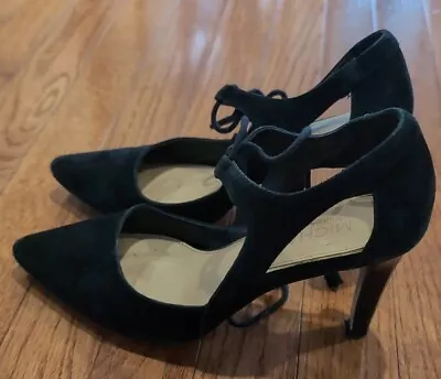 Michael By Michael Shannon Black Strappy High Heels Pointy Toe Leather 7.5 • $19.99