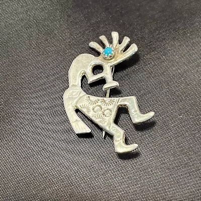 Vintage Sterling Silver And Turquoise Kokopelli Pin Brooch • $24.99