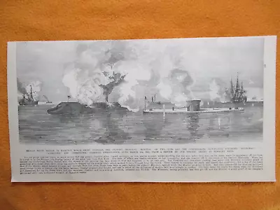 1885 Civil War Print- Naval Battle In Hampton Roads - CSS Virginia & USS Monitor • $7.17