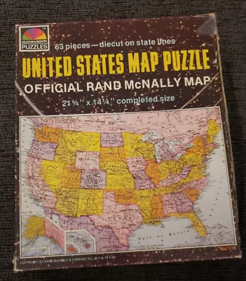 Vintage Selchow & Righter United States Map Puzzle Rand McNally Map 63 Pieces • $9.94