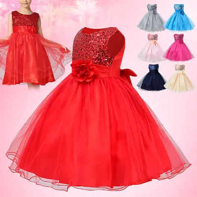 £6.99 • Buy Sparkly Girls Floral Wedding Sequins Dress Prom Party Bridesmaid Banquet Dresses