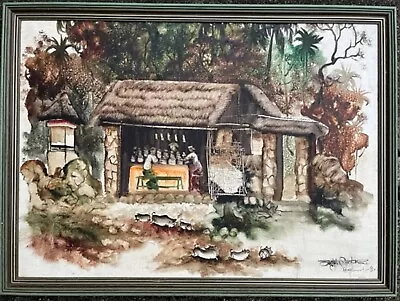 Balinese Original Framed Oil  Farmhouse In Ubud Bali  Ady Seebrmo 1980 • $103.62