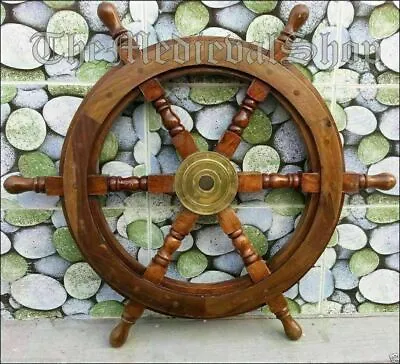 £53.52 • Buy 24  Brass Finishing Wooden Steering Ship Wheel Pirate Vintage Wall Boat Pirate