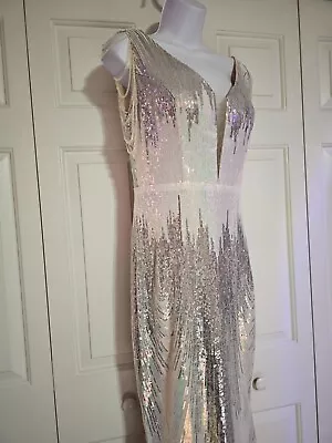 Women Sequin Sleeveless Beading Mermaid Prom Dress Size L NEW • $49