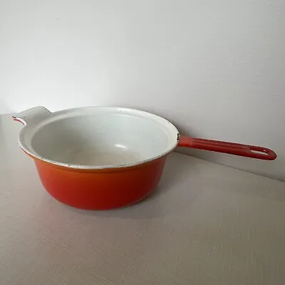 Vintage Descoware Enamel Cast Iron Flame Orange Medium Saucepan Belgium 89-b 22 • $24.99