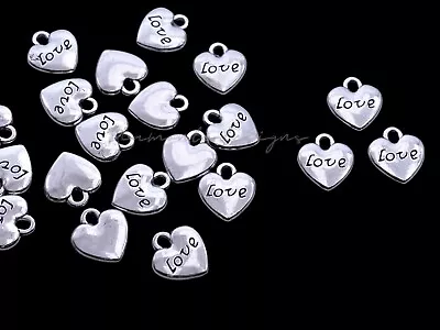 20 Pcs - Tibetan Silver Dainty   Love   Heart Print Charms Jewellery Craft C295 • £2.30