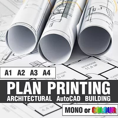 Large Format Printing Building Plans A1 A2 A3 A4 Architectural CAD Mono Colour • £0.99