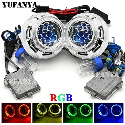 RGB APP LED 55W Xenon Kit 2.5'' HID Bi Xenon Projector Honeycomb Lens Headlight • $128.85