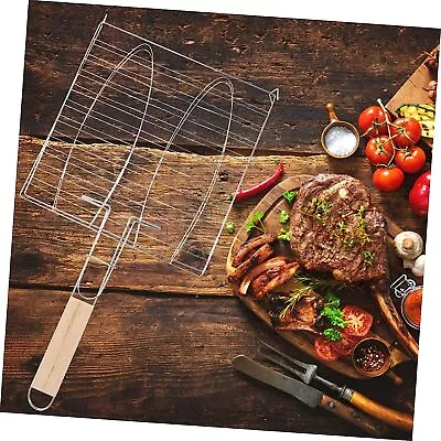 Grill Basket Folding Dual Fish Clip Clamp BBQ Roasting Grilling Net Picnic Tool • $8.99