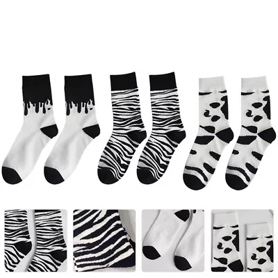  3 Pairs Tube Socks Cotton Man Cow Zebra Printed For Men Boys Athletic • £9.75