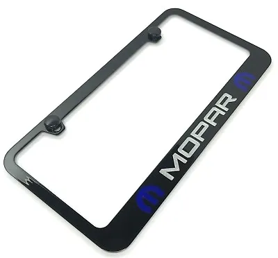 Black Metal License Plate Frame W/ Blue MOPAR M & Etched Script (Licensed) • $32.95