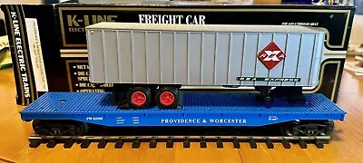 K-Line Classic TOFC Providence & Worcester Flat Car With Custom REA Semi Trailer • $15