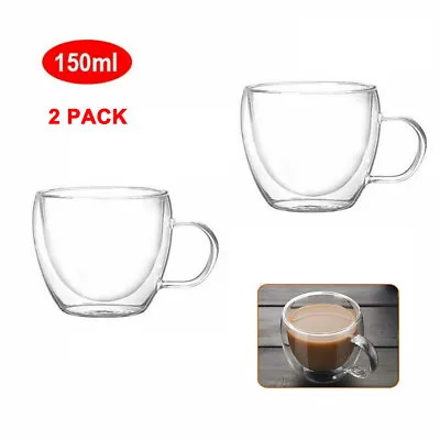 2X Pack Double Walled Insulated Thermal Coffee Glass Mug Tea Latte 250/350/450ML • £8.79