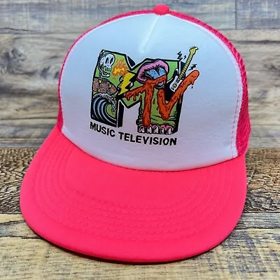 Retro MTV Mens Trucker Hat Pink Snapback Graffiti Abstract TV 80s Music Ball Cap • $19.99