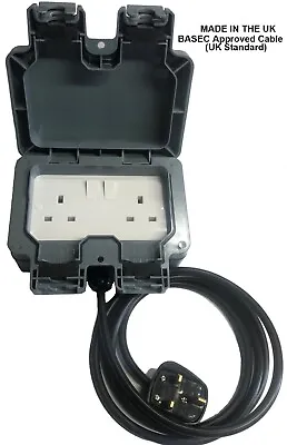 Outdoor/Outside Garden Extension Lead Socket Box IP66 Rated 1m - 25m Black Cable • £43