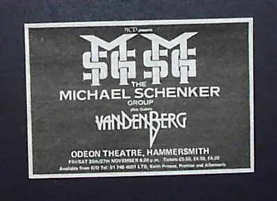 Michael Schenker Group Assault Attack Tour 1982 Mini Poster Type Concert Ad V.1 • $4.99