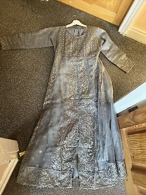 £30 • Buy Asian Eid Walima Nikkah Dress Grey Silver With Pants And Dupatta