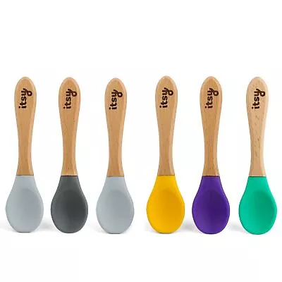 Itsy Spoonz Soft Tip Baby Infant Bamboo Silicone Spoons 6-Pack Baby Led Weaning • £5.08