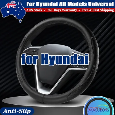 Non-slip Durable Black Genuine Leather Car Steering Wheel Cover For Hyundai 15'' • $37.48