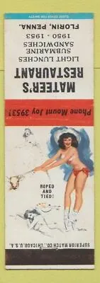 Matchbook Cover - Mateer's Restaurant Florin PA Pinup ROPED AND TIED • $3.99