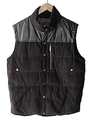 Jeep Men's XL Black Trucker Snap Front Gray Duck Wool Puffer Trucker Vest • $103.02