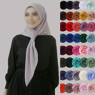 Square Chiffon Hijab Large Solid Colors Muslim Head Scarf Ladies Shawls Wraps • $9.50