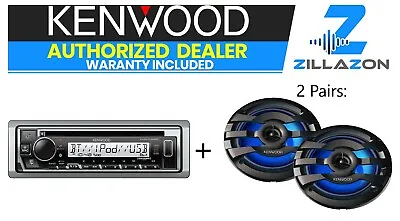 Kenwood KMR-D382BT 1-Din Marine USB Receiver + KFC-1673MRBL Boat Speakers QTY 4 • $359