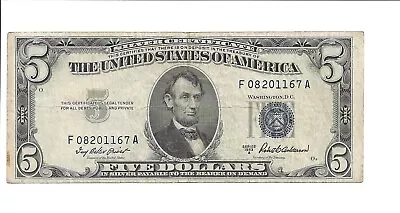 1953-A-$5 Silver Certificate - Bank Note 1953A Five Dollar -Blue Seal • $8.06