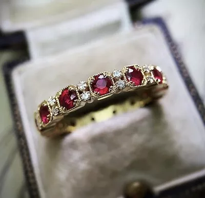 £8.99 • Buy 18K Gold Filled (Stamped)Half Eternity Style Ruby Red Square Cut Topaz Ring V1/2