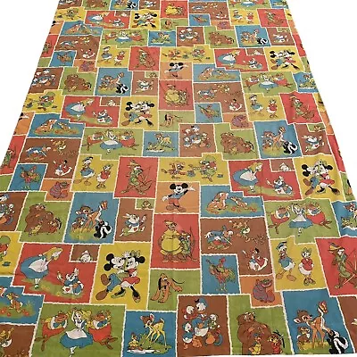 Vintage Disney Twin Flat Sheet Mickey Alice In Wonderland Bambi Patchwork Fabric • $49.99