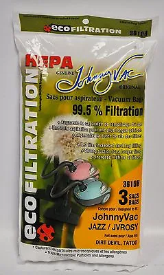 Johnny Vac Jazz JVROSY Ecofiltration HEPA Vaccum Bags 3 Pack 3610H • $9.99