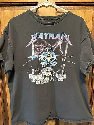 Vintage Batman METALLICA Script DC Universe Comic Gotham Black Men's Large Shirt • $20